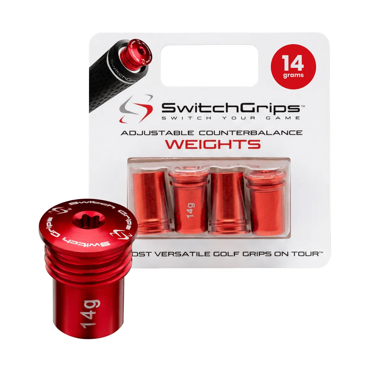 SwitchGrips 14g counterbalance weight pack, four screw-in golf grip weights