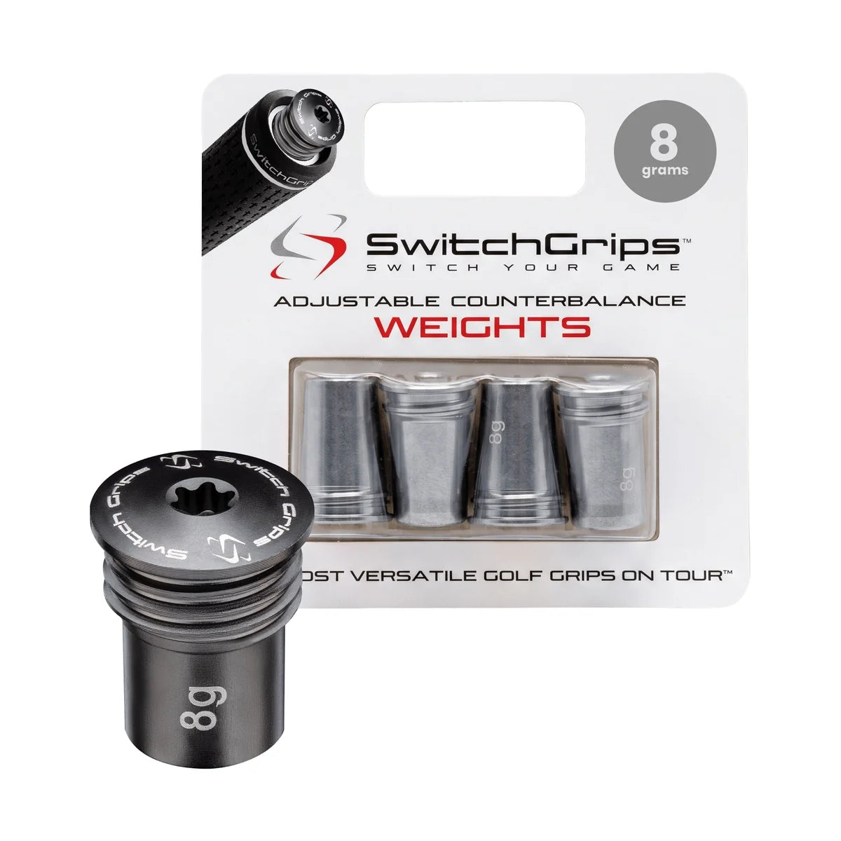 SwitchGrips 8g counterbalance weight pack, four screw-in golf grip weights