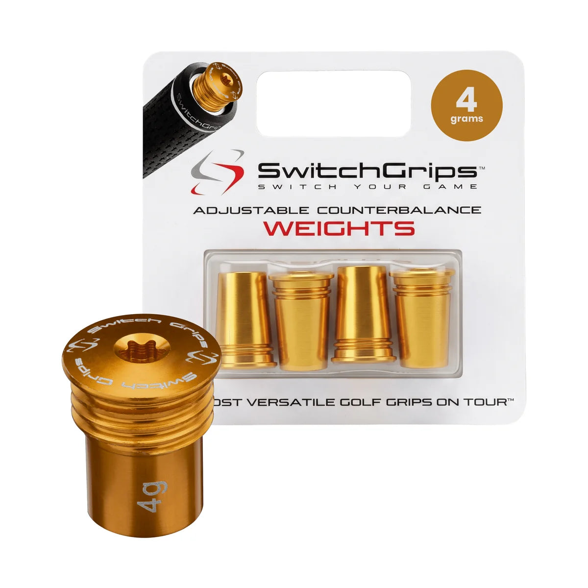SwitchGrips 4g counterbalance weight pack, four screw-in golf grip weights